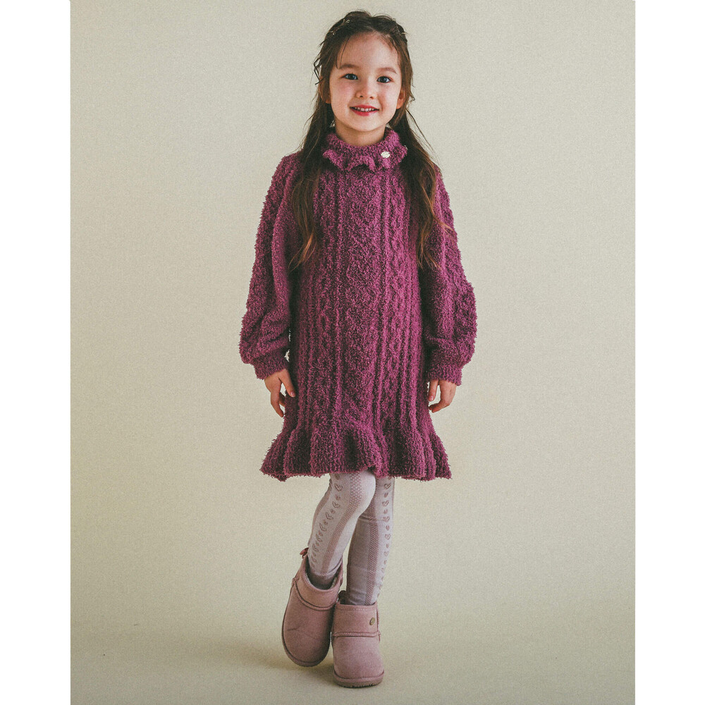 ケーブル編み ブークレ ニット ワンピース (SS~M) オフホワイト SS(75~95cm)