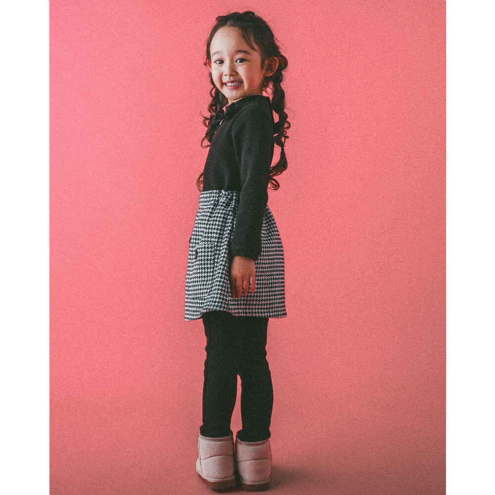 千鳥 柄 チェック 柄 ドッキング ワンピース (80~130cm) ブラック 90cm