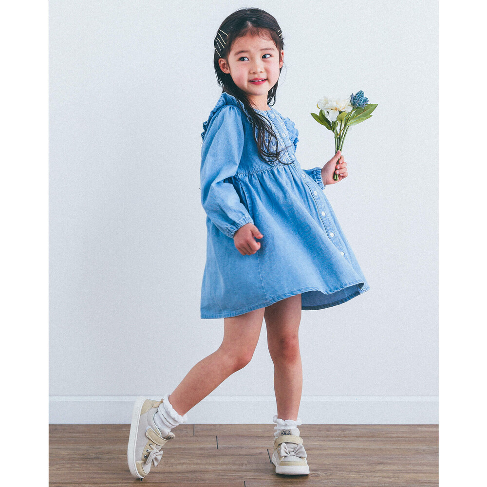 レース 刺繍 フリル デニム ワンピース 80 130cm 80cm ブルー ワンピース 子供服べべの公式通販サイト Bebe Mall