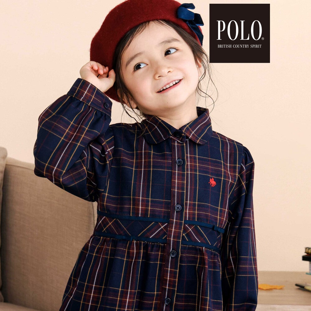 【POLO BCS(ポロ・ビーシーエス)×SLAP SLIP】チェック切り替えワンピース(80~130cm) ネイビー系 80cm