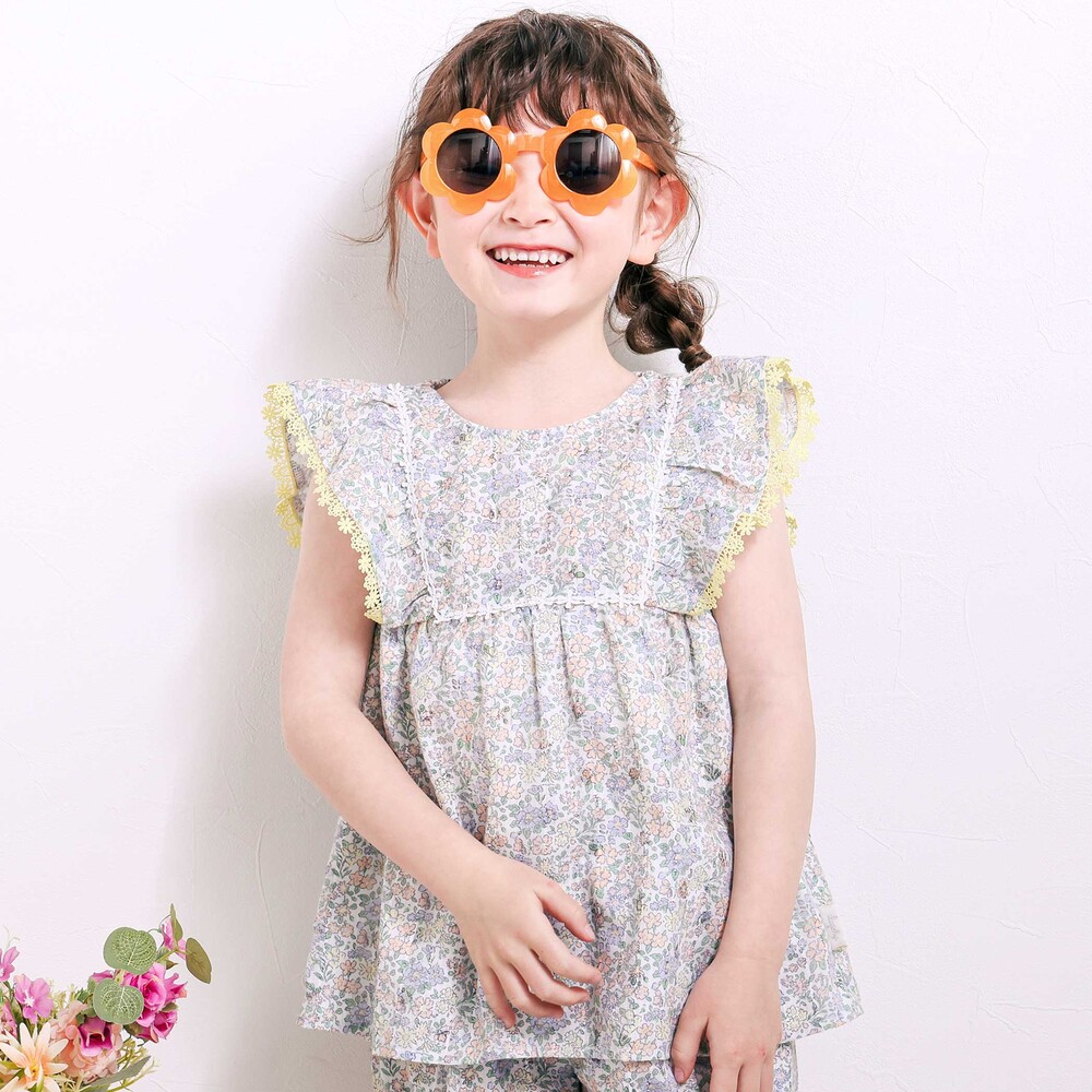 花柄チュニック+ショーパンセットアップ(80~130cm) イエロー系 80cm