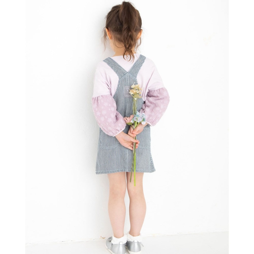 レース 花 モチーフ デニム ヒッコリー ジャンバースカート (80~130cm) ネイビー系 90cm
