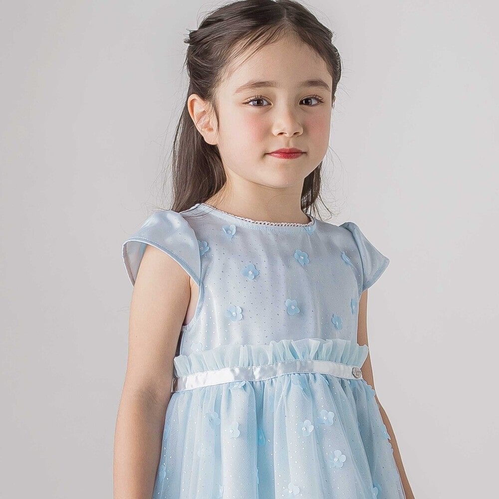 お花チュールワンピース(110~130cm) ブルー 110cm