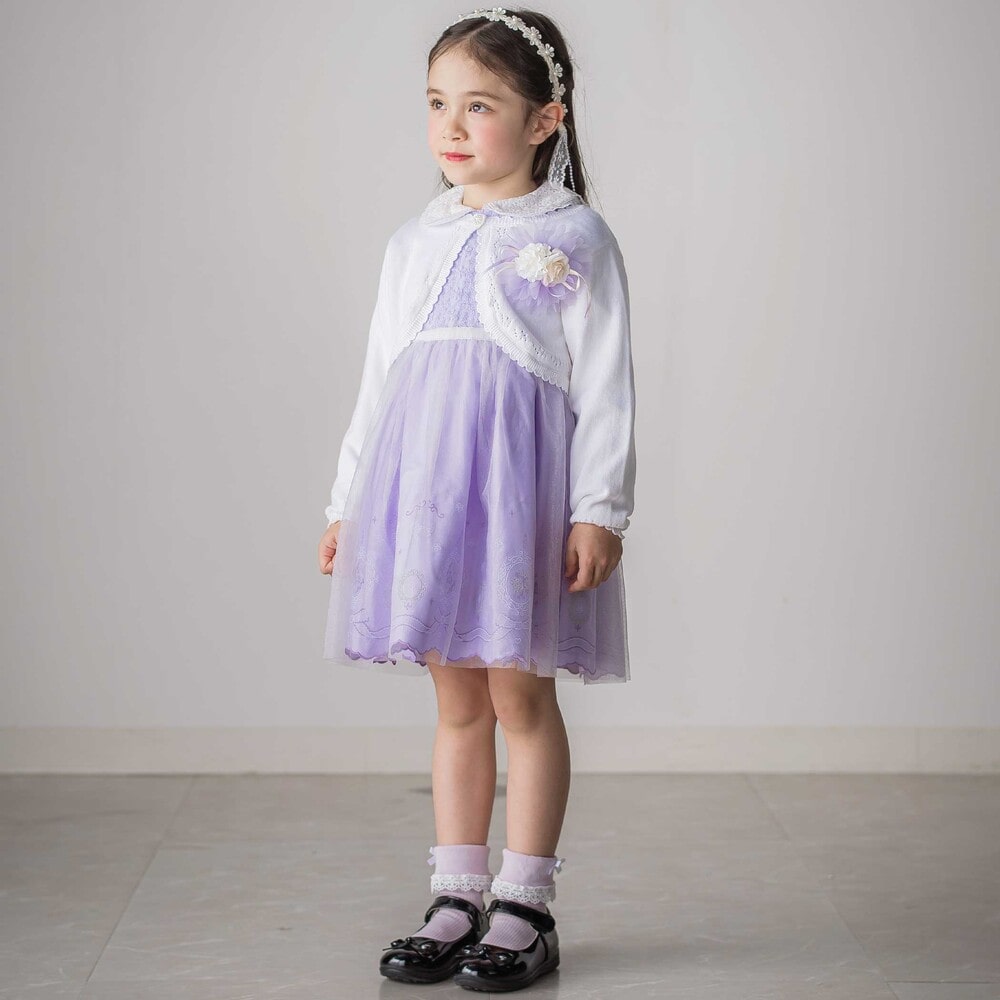 花レースフェミニンモチーフ刺しゅう裾スカラップジャンパースカート(110~130cm) パープル 110cm