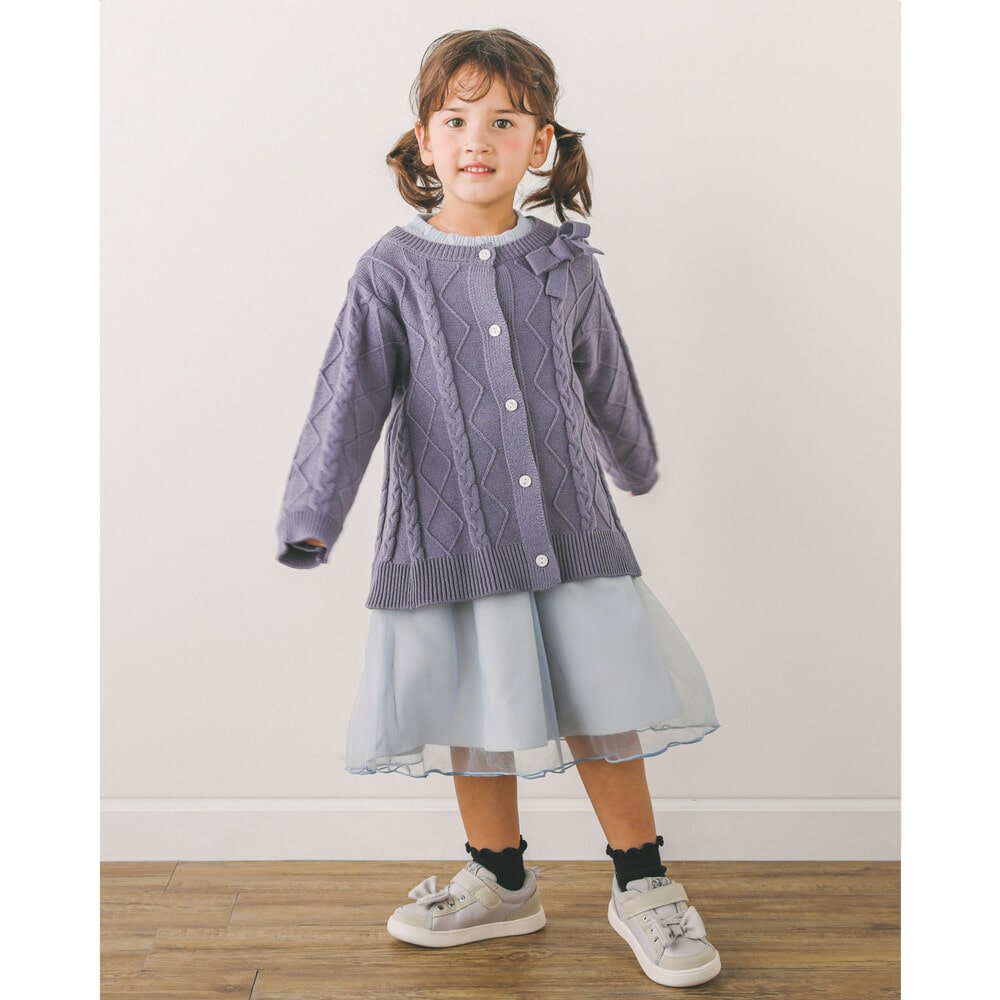 ケーブル編み ニット リボン カーディガン (90~130cm)(90cm グレー): トップス-子供服べべの公式通販サイト 「BEBE MALL」