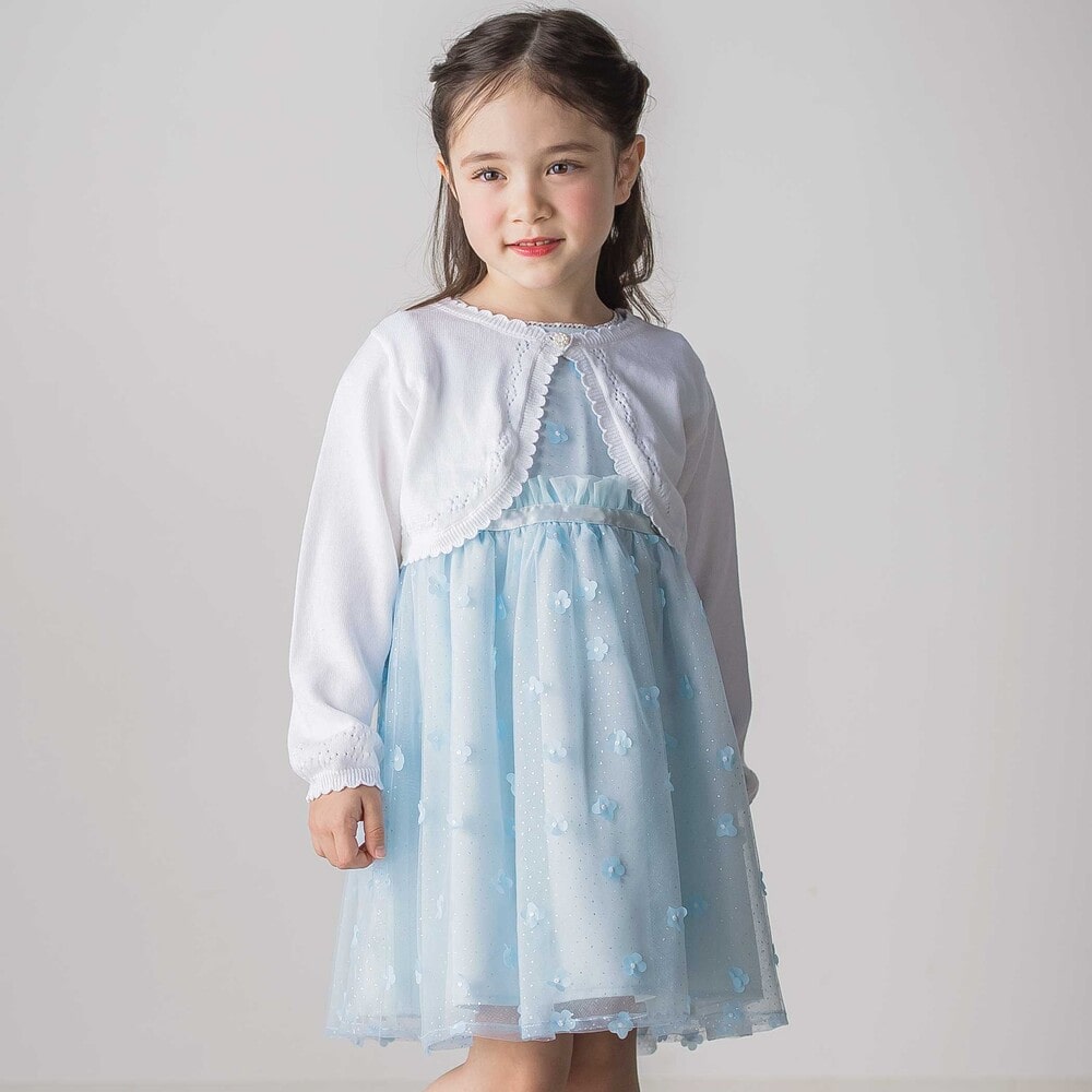 縁スカラップパール調ボタンニットカーディガン(110~130cm) ホワイト 110cm