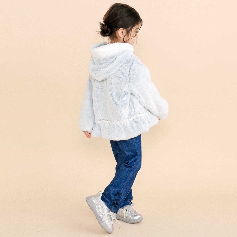 裾フリル花レースリバーシブルジャケット(90~130cm) ブルー 90cm