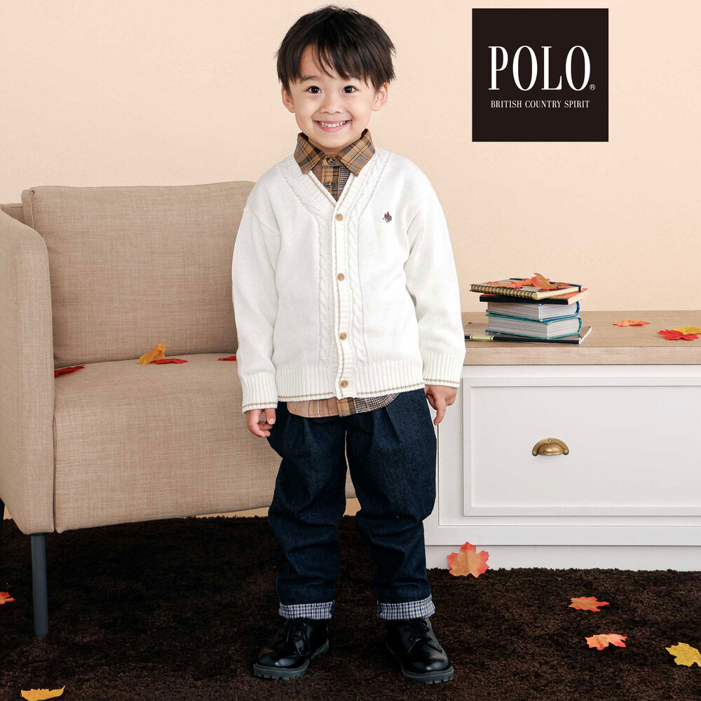 【POLO BCS(ポロ・ビーシーエス)×SLAP SLIP】シンプルニットカーディガン(80~130cm) オフホワイト 80cm