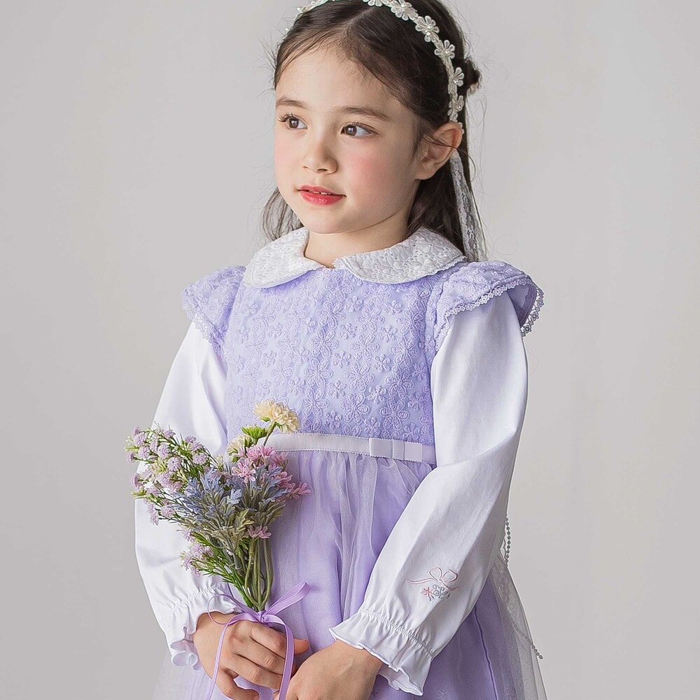 レース襟キラキラお花ボタンキャンディスリーブブラウス(110~130cm) ホワイト 110cm