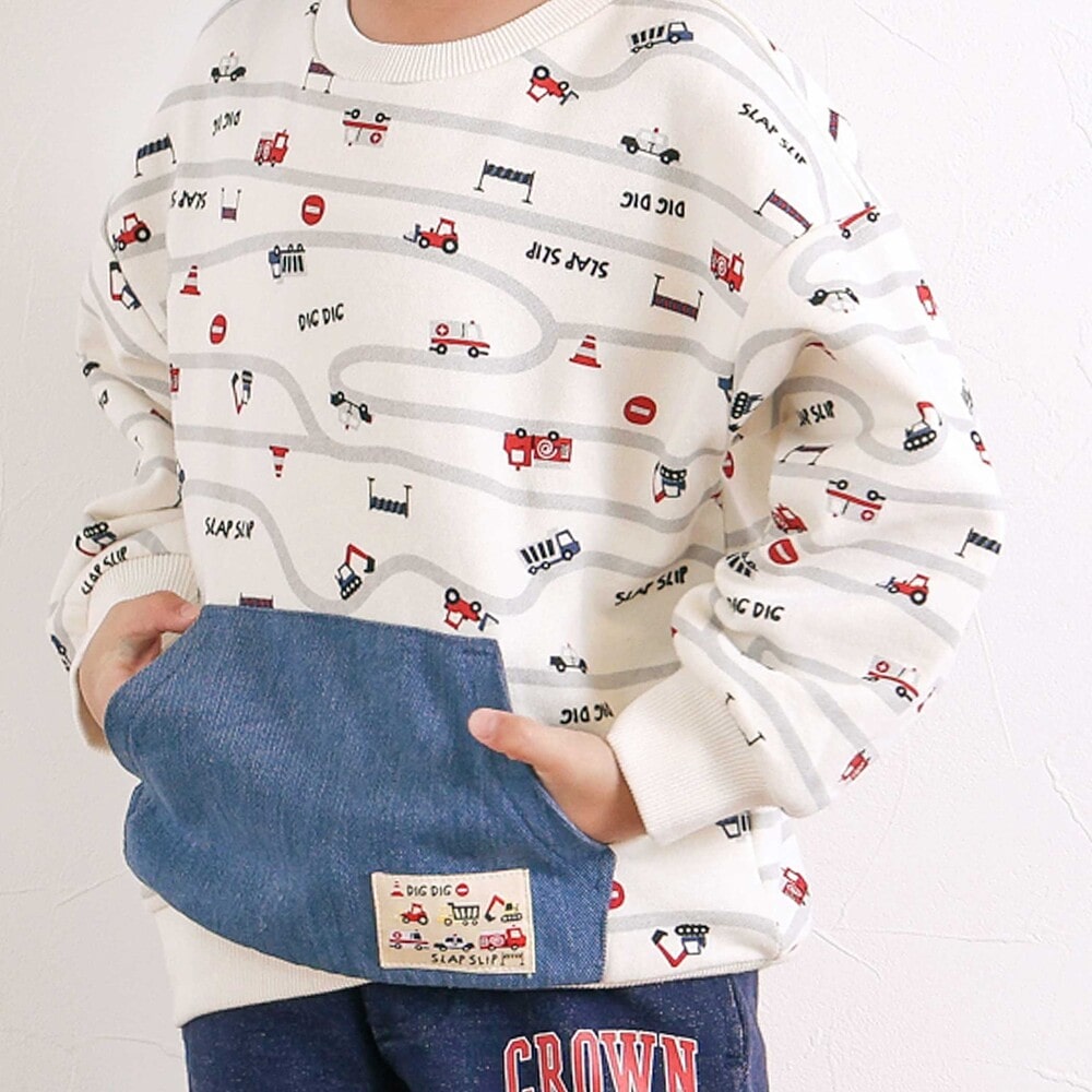 デニムカンガルーポケット付きトレーナー(80~130cm) オフホワイト系 80cm