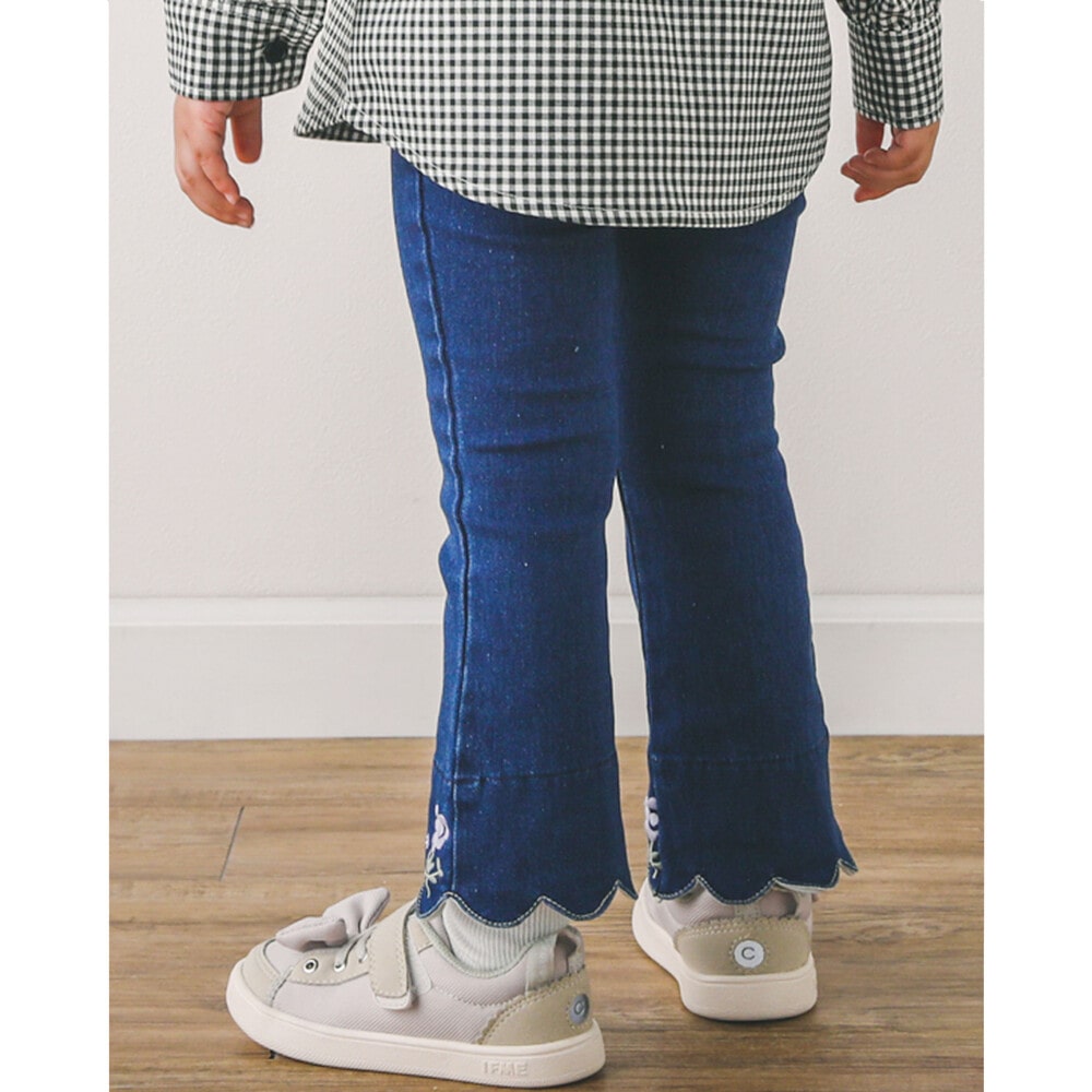 裾 スカラップ 花 刺繍 ストレッチ デニム パンツ (90~130cm)(90cm ネイビー): ボトム-子供服べべの公式通販サイト 「BEBE  MALL」