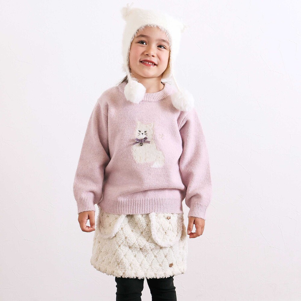 【お揃い】もこもこキラキラボアスカッツ(80~130cm) オフホワイト 80cm