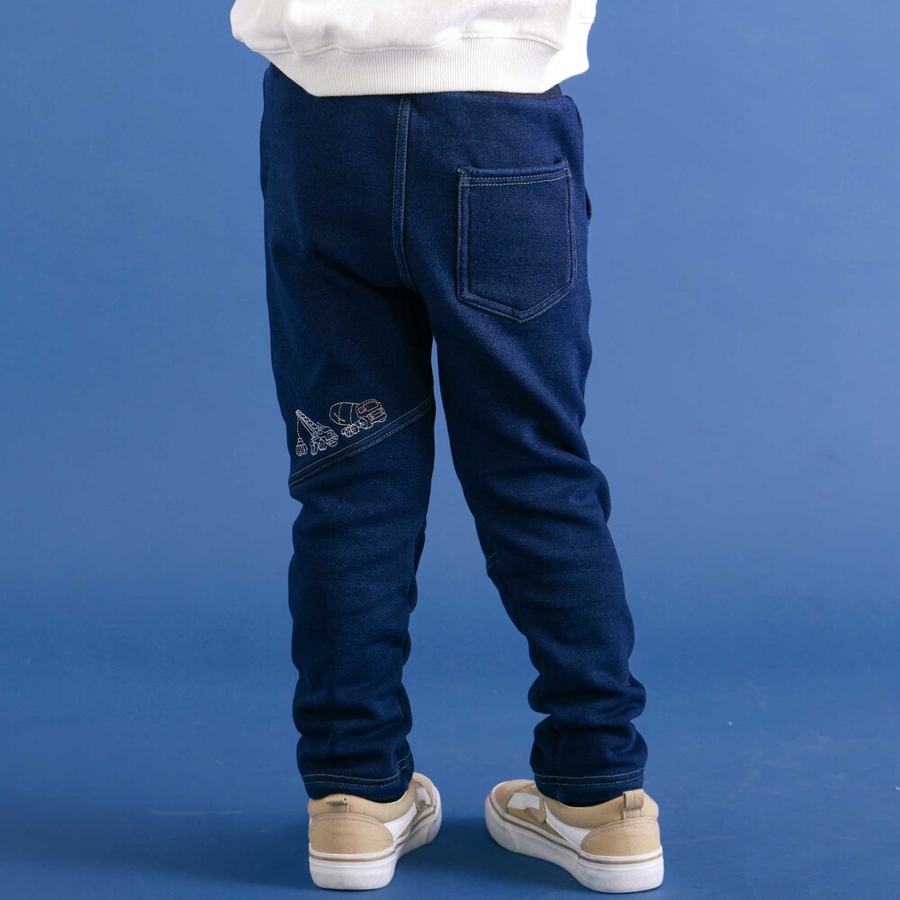 グングンのぼるよはたらくくるま刺しゅうロングパンツ(80~130cm) ブルー 80cm