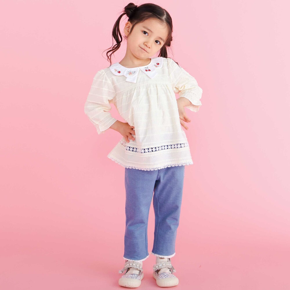 裾折り返しレース7分丈ツイルパンツ(80~120cm) パープル 80cm