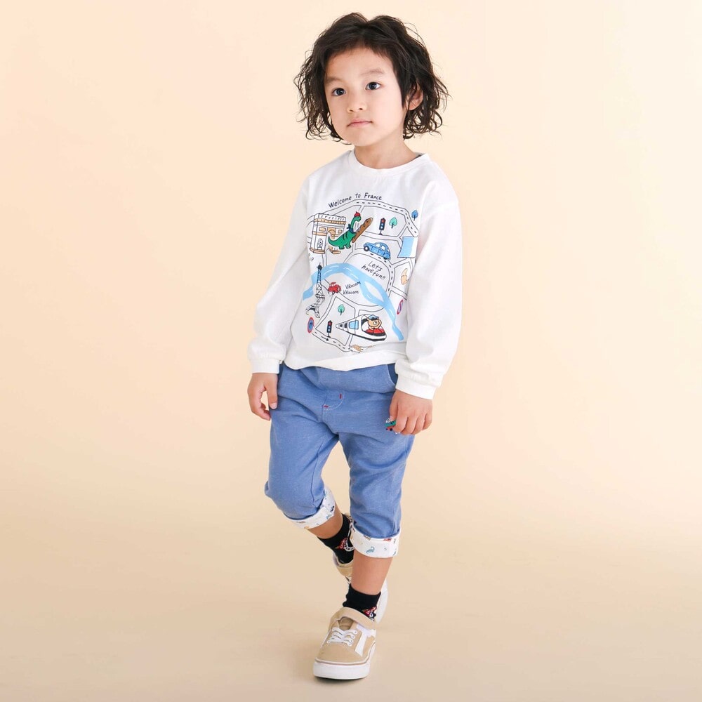 裾折り返し7分丈ツイルパンツ(80~120cm) ブルー 80cm