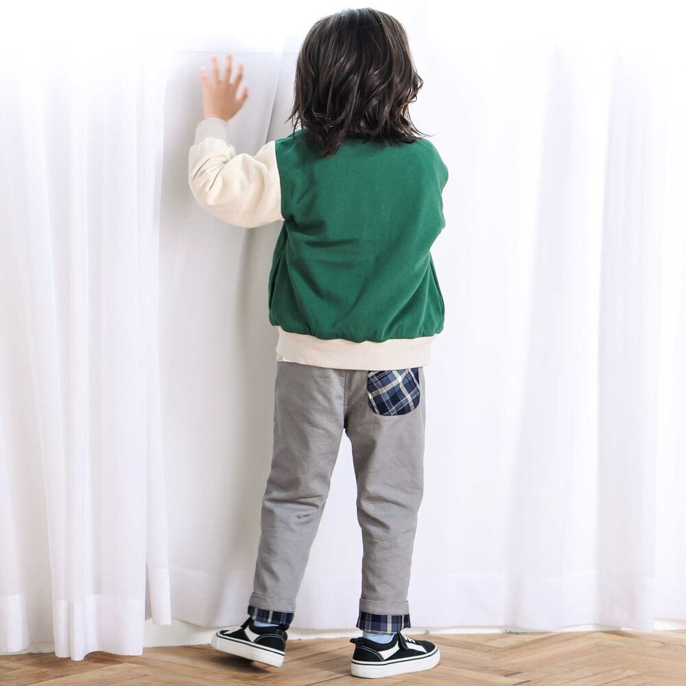 【お揃い】ロゴパッチ刺しゅうリバーシブルチェックパンツ(80~130cm) グレー 80cm