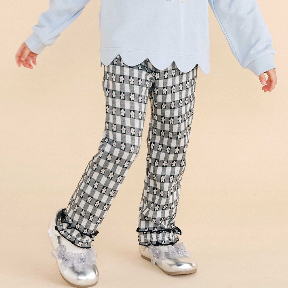 モチーフ総柄チェックパンツ(80~120cm) ブラック系(花柄) 80cm