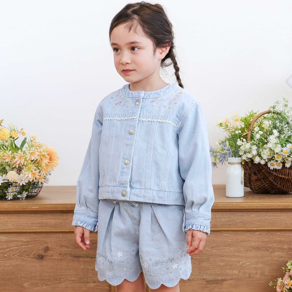 キラキラプリント裾スカラップリボン付きショートパンツ(90~130cm) ブルー 90cm