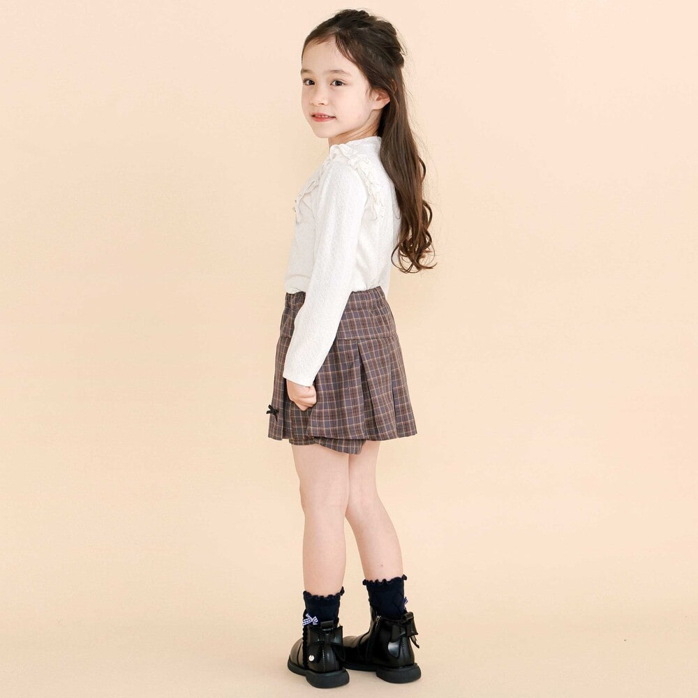 プリーツチェック柄スカパン(90~130cm) グレー系 90cm