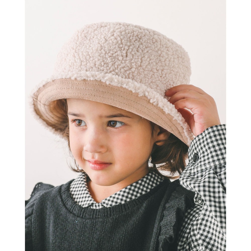 ユニセックス ボア × スエード リバーシブル バケットハット (52~54cm) ベージュ S(52cm)