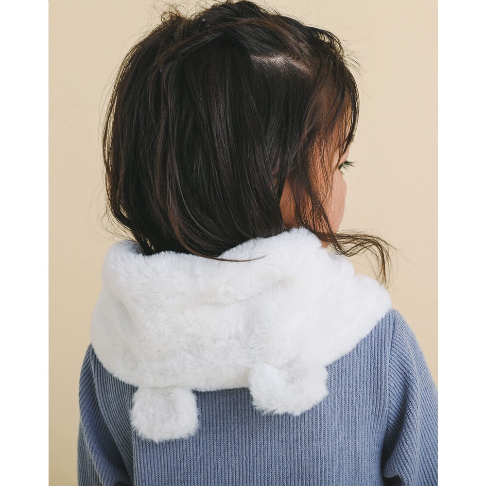 うさぎ くま ネコ アニマル ファー リボン マフラー オフホワイト ワンサイズ