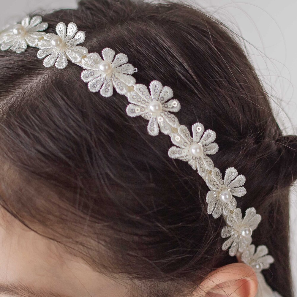 パールビーズお花レースカチューシャ オフホワイト(レース) ワンサイズ