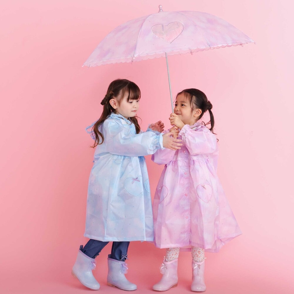 【お揃い】ハートキラキラプリント総柄傘(45~50cm) ブルー系 S(45cm)