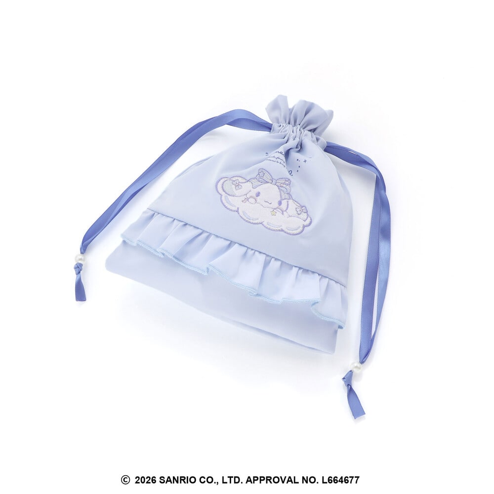 【シナモロール/ポムポムプリン×SLAPSLIP】フロントプリントフリルチェック巾着 ブルー ワンサイズ