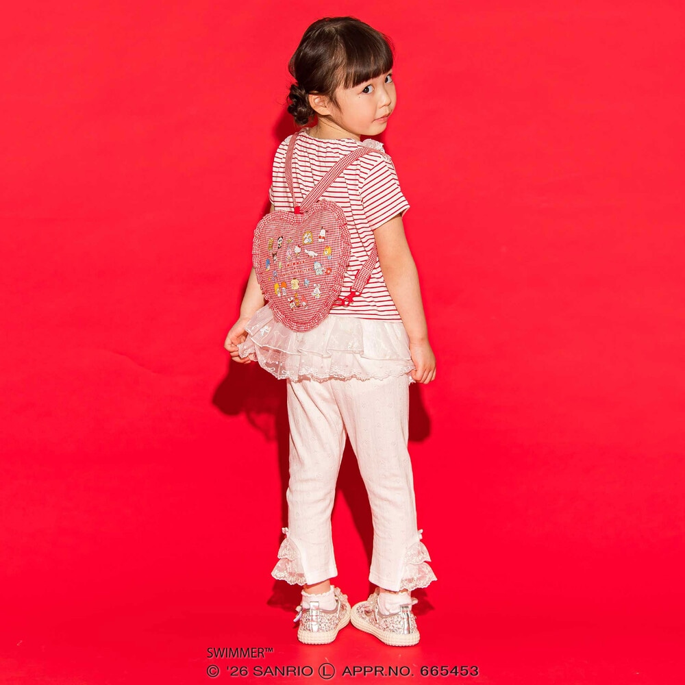 【SWIMMERxサンリオキャラクターズxSLAPSLIP】フリル付きハートリュック レッド系 ワンサイズ