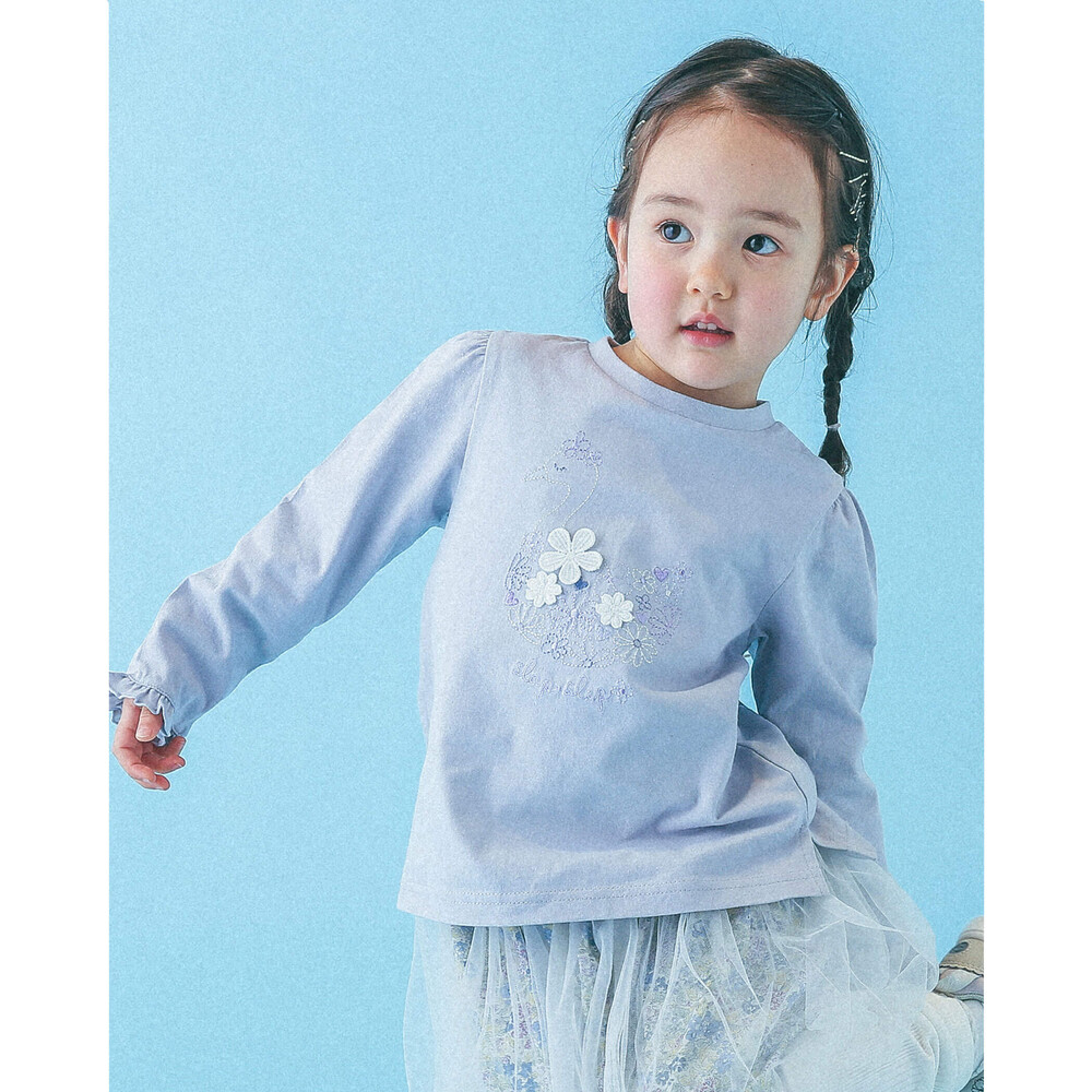 お揃い スワン 刺繍 花 モチーフ Tシャツ 80 130cm 80cm ブルー トップス 子供服べべの公式通販サイト Bebe Mall