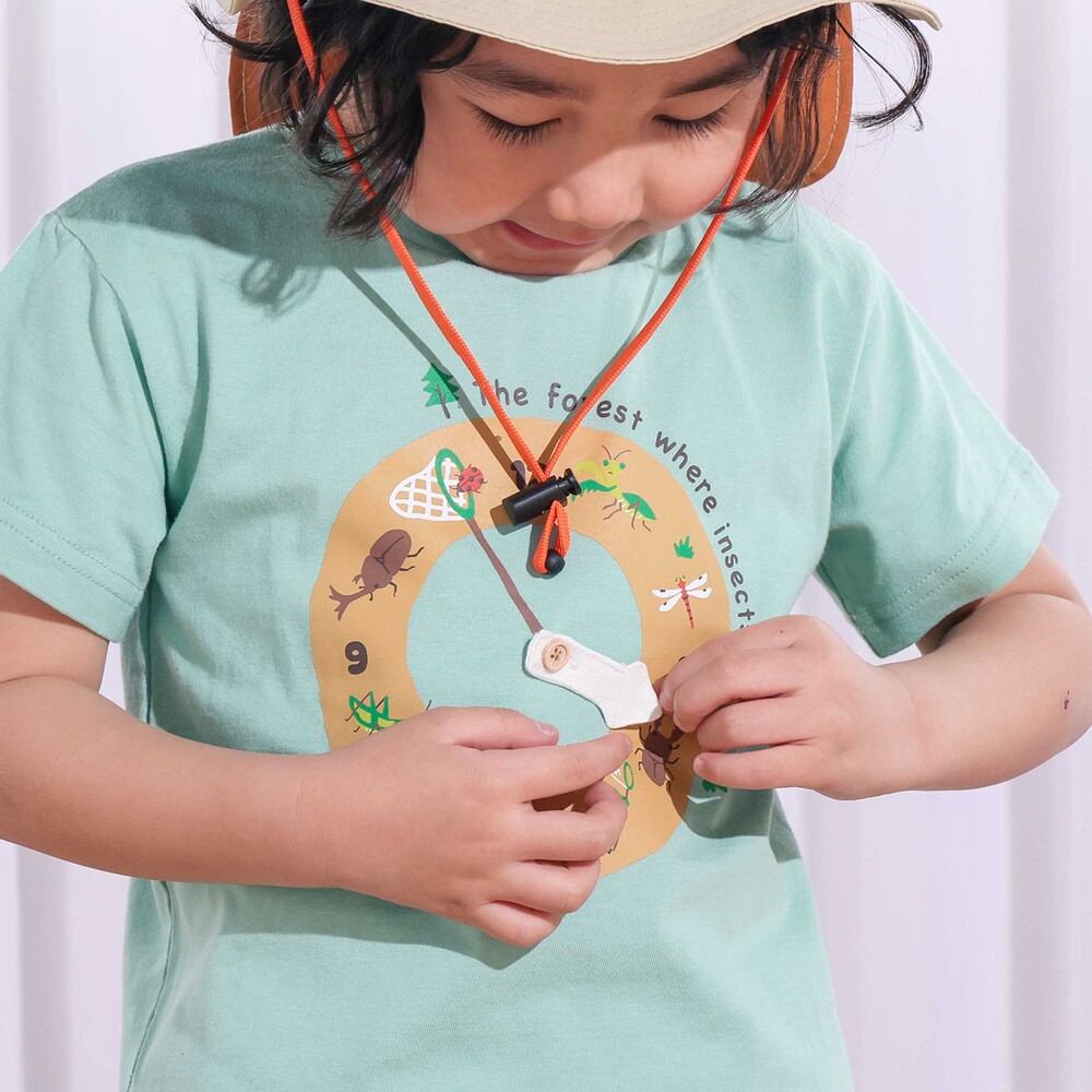 はたらくくるま&昆虫時計天竺半袖Tシャツ(80~130cm) グリーン 80cm