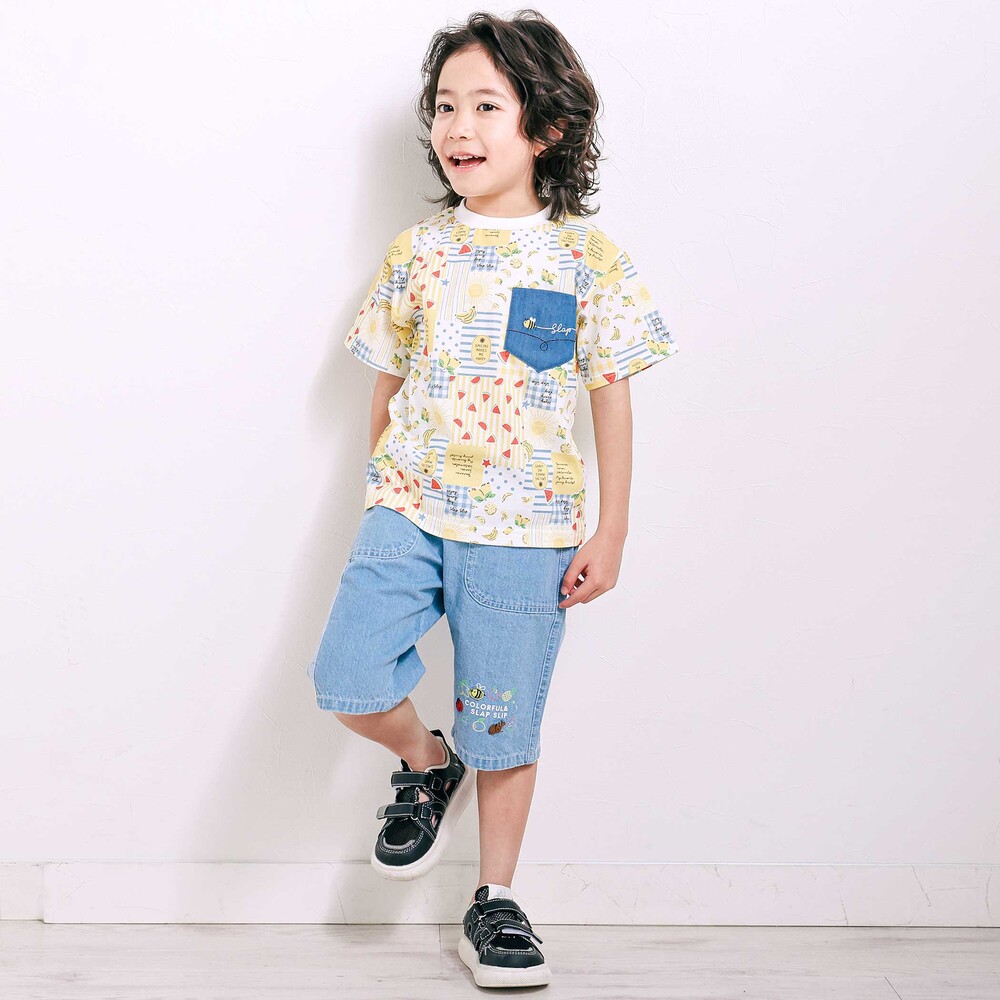 総柄プリント胸ポケット刺しゅう半袖Tシャツ(80~130cm) イエロー系 80cm