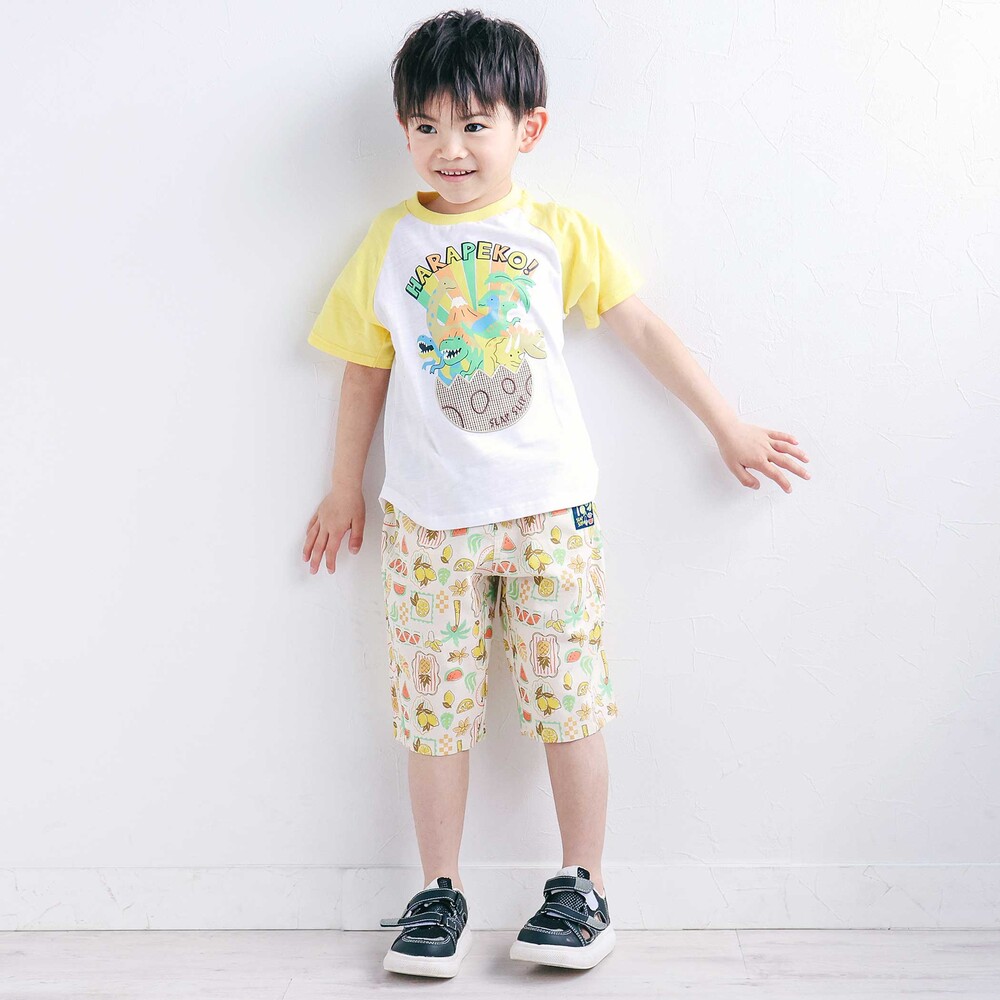 はらぺこ恐竜ラグラン半袖Tシャツ(80~130cm) ホワイト 80cm