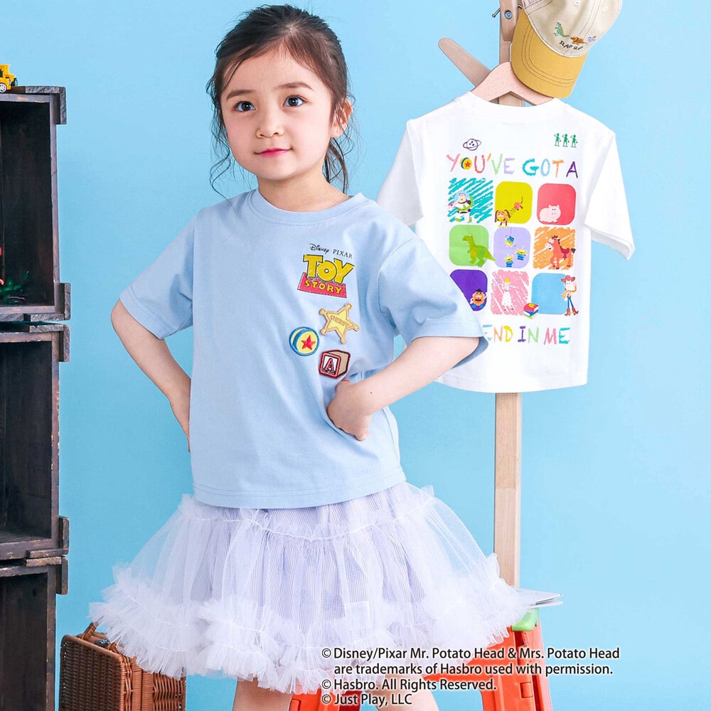 【トイ・ストーリー(Toy Story)コレクション】キャラクターワッペン&バックプリント半袖Tシャツ(80~130cm) ブルー 80cm
