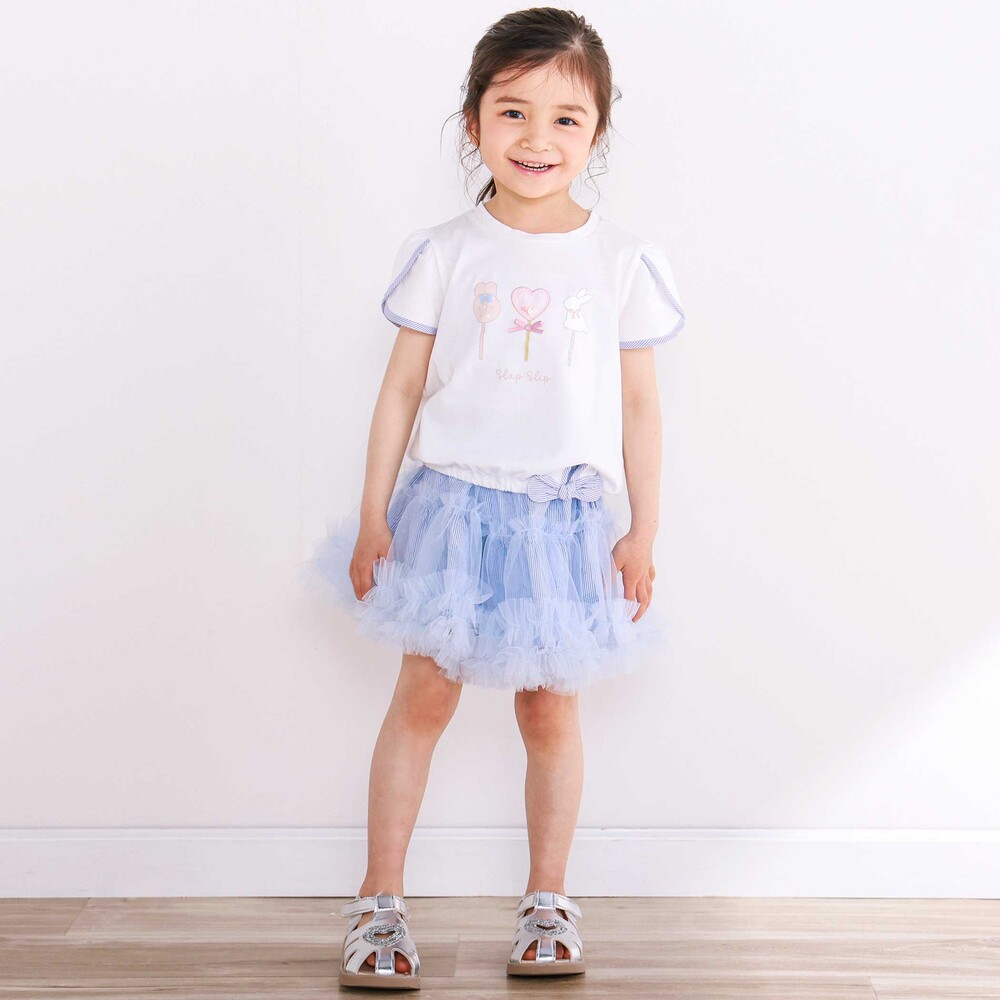 【接触冷感】ドロストペタルスリーブ半袖Tシャツ(80~130cm) ホワイト 80cm