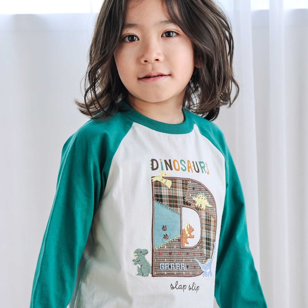 ロゴパッチ刺しゅうラグラン長袖Tシャツ(80~130cm) グリーン 80cm