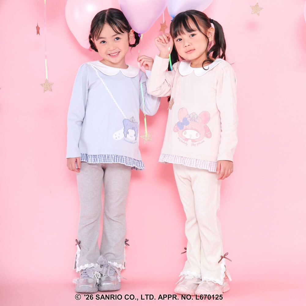 【サンリオキャラクターズxSLAPSLIP】襟付き裾フリル長袖Tシャツ(80~130cm) ピンク 80cm
