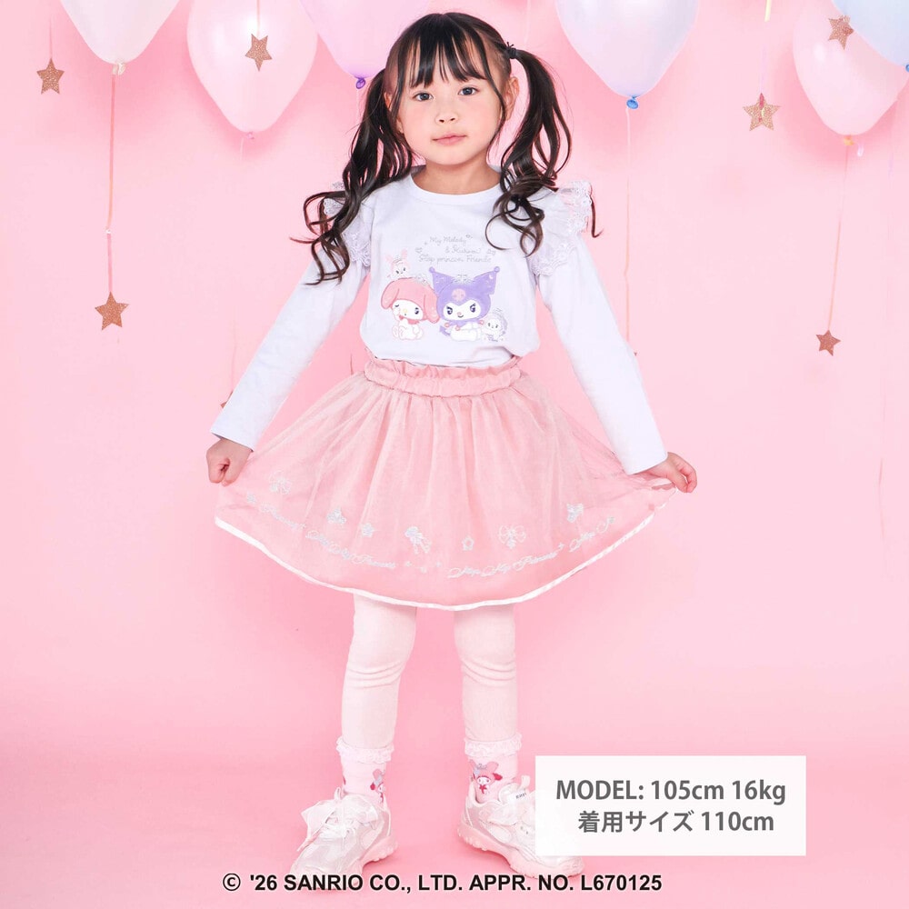 【サンリオキャラクターズxSLAPSLIP】パッチ刺しゅう肩フリル長袖Tシャツ(80~130cm) パープル 80cm
