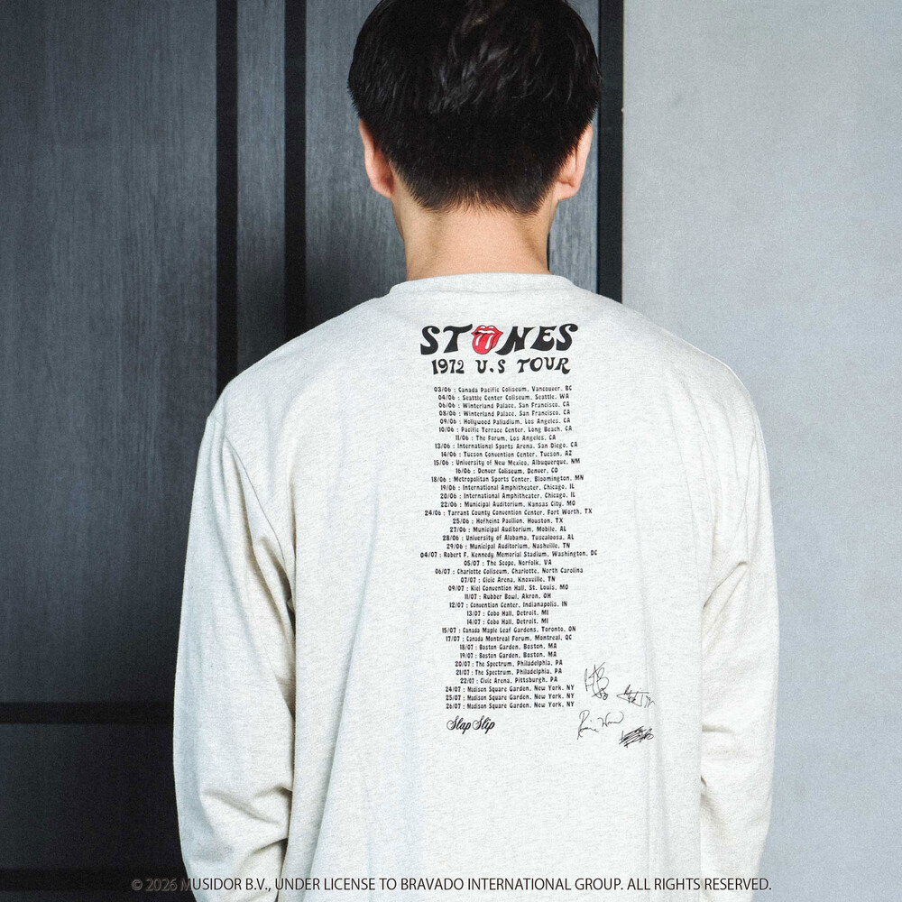 【ザ・ローリング・ストーンズxSLAP】フロントxバックロゴプリント長袖Tシャツ大人 オフホワイト ワンサイズ