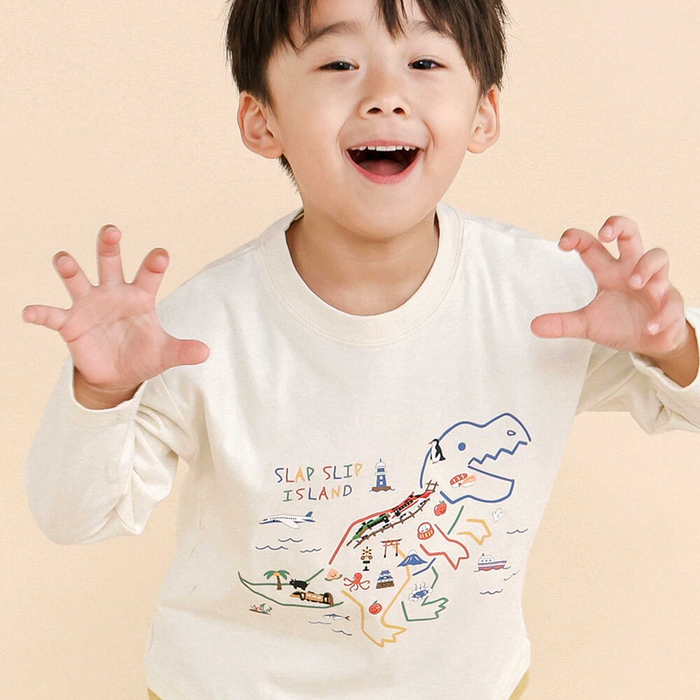 恐竜地図長袖Tシャツ(80~130cm) オフホワイト 80cm