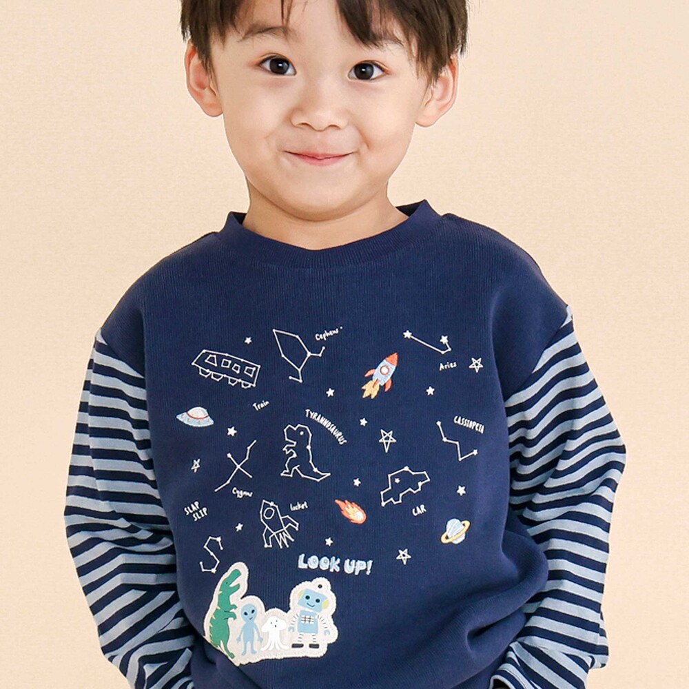 ボーダー切り替え長袖Tシャツ(80~130cm) ネイビー 80cm
