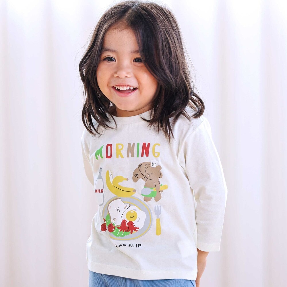 【スララク/防汚加工/オーガニックコットン】わくわくデザイン男の子長袖Tシャツ(80~130cm) ネイビー×ワニ恐竜消防車 80cm