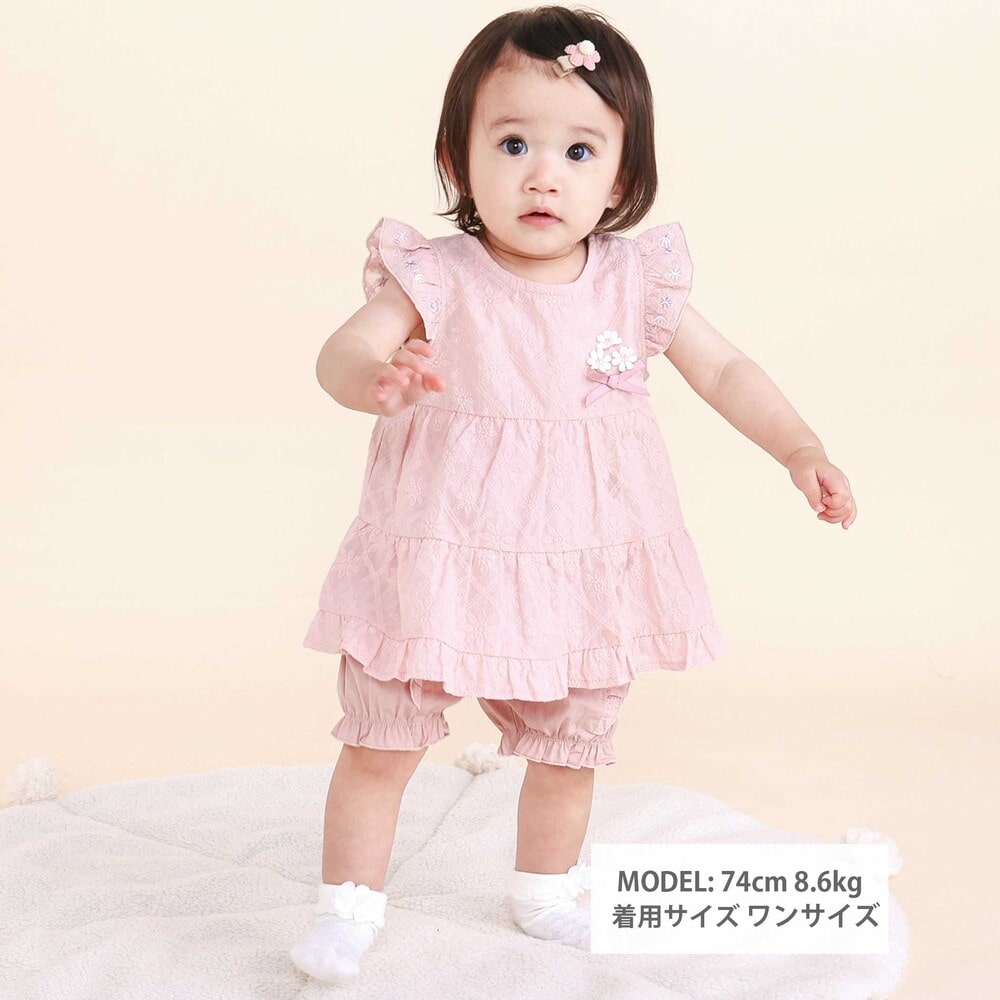袖フリルワンピース+ブルマセットアップベビー(70~80cm) ネイビー ワンサイズ