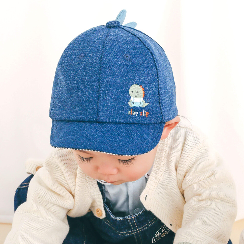 クマ恐竜立体モチーフキャップベビー(46~48cm) ネイビー(恐竜) 46cm