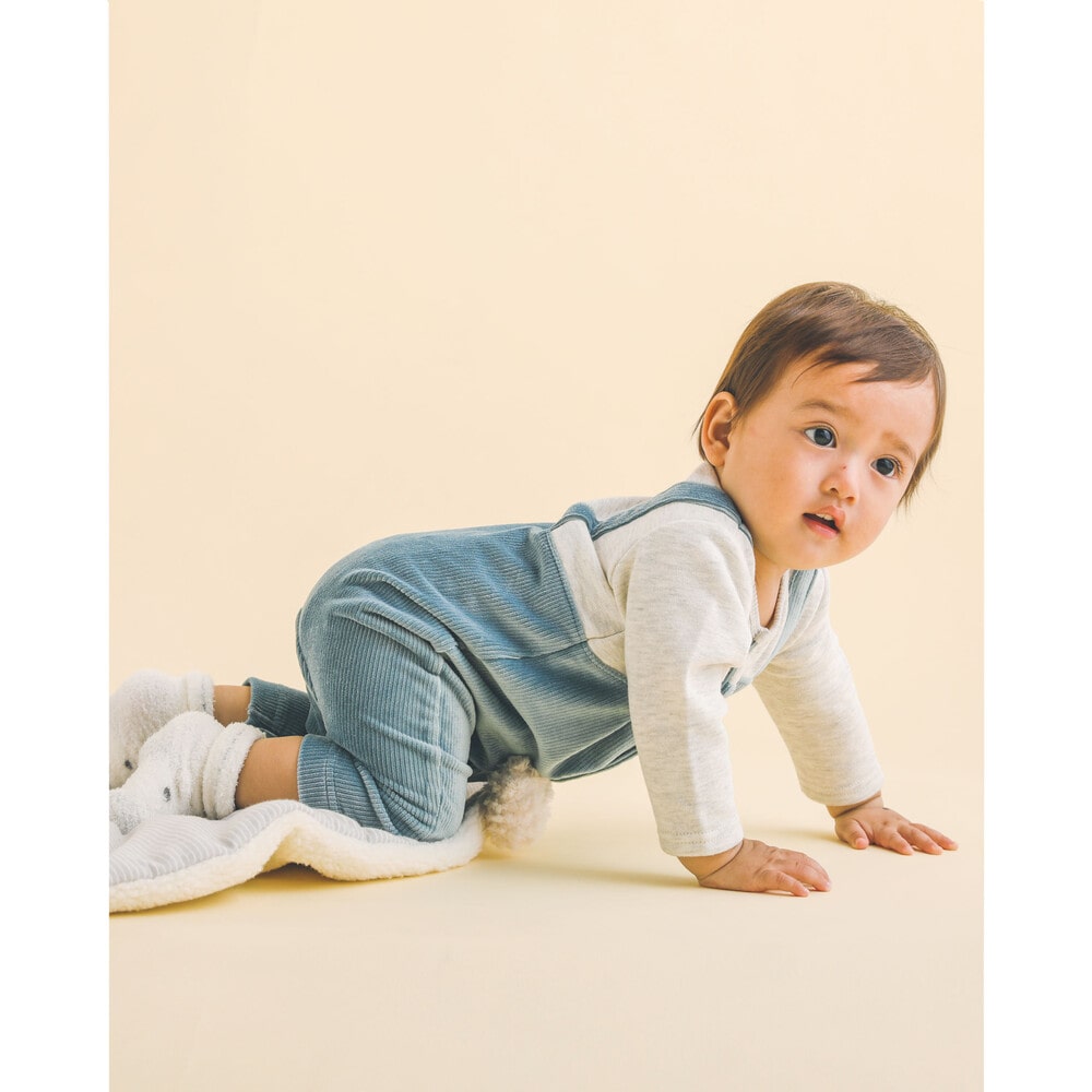 クッキー くま 刺繍 サロペット ドッキング ロンパース ベビー (60~80cm) ブルー 60cm