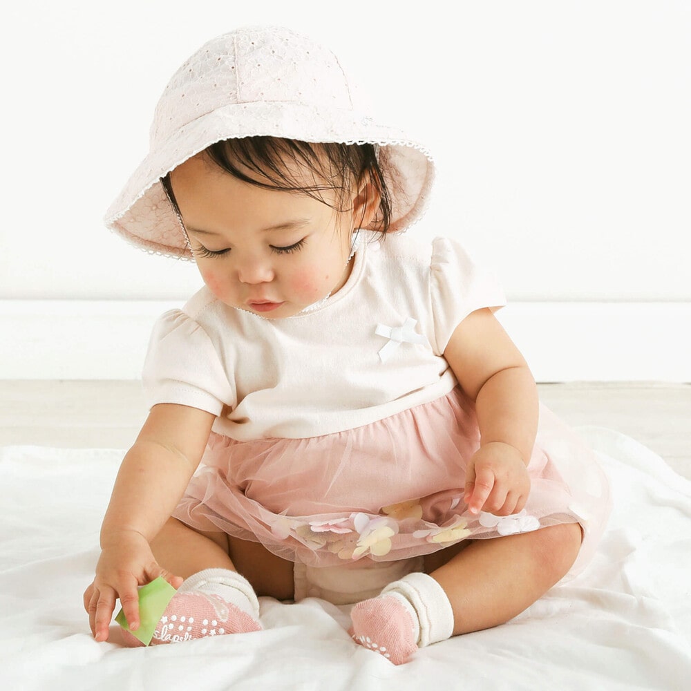 【お揃い】お花モチーフフワフワチュールロンパースベビー(70~80cm) ピンク 70cm