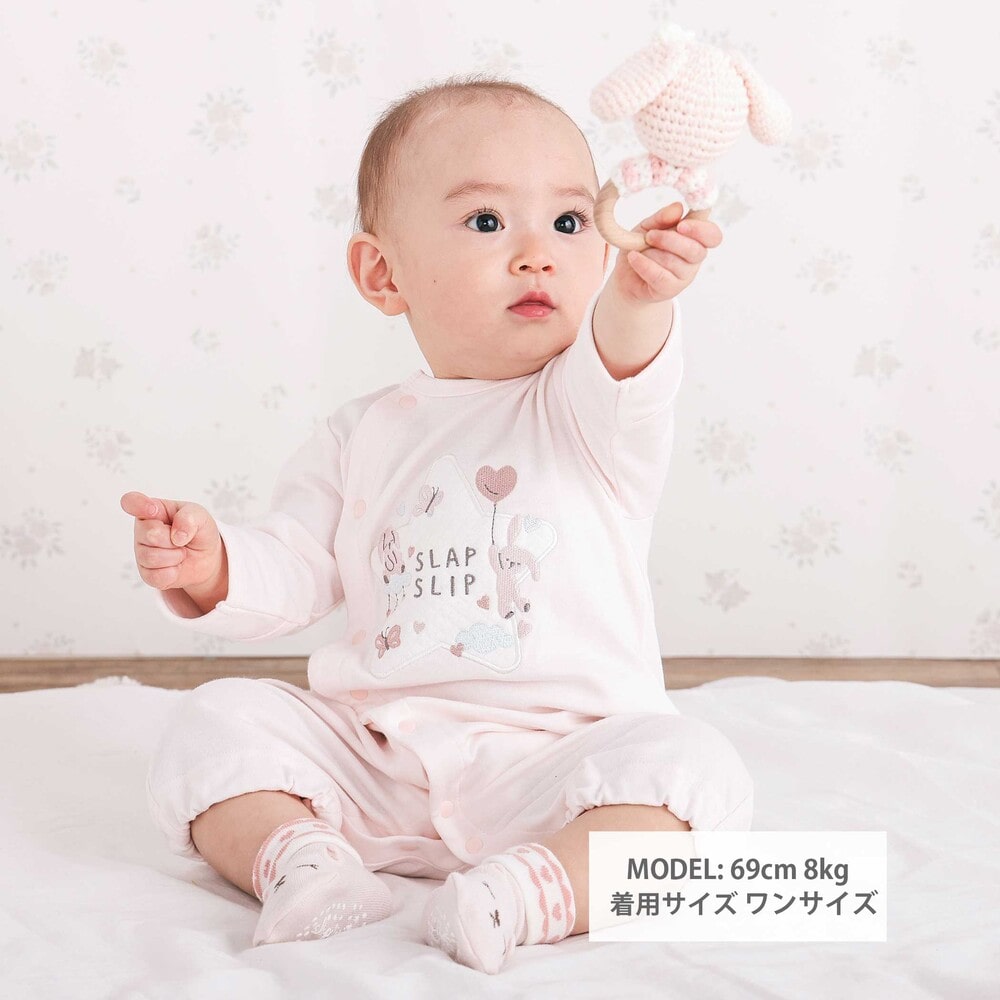 アニマルクマウサギ恐竜お星さまパッチ2WAYオールベビー(50~70cm) ピンク ワンサイズ(50-70cm)