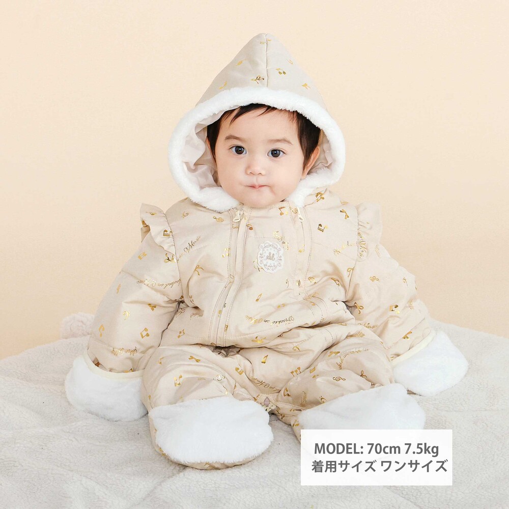 総柄フード付きバギーオールベビー(50~80cm) ブルー系 ワンサイズ