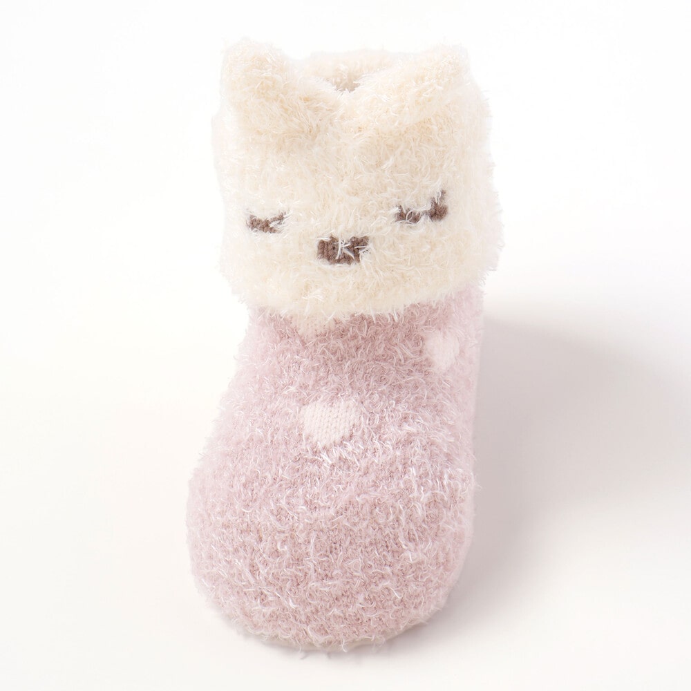 アニマル折り返しブークレニットソックスベビー(9~12cm) ピンク系 ワンサイズ