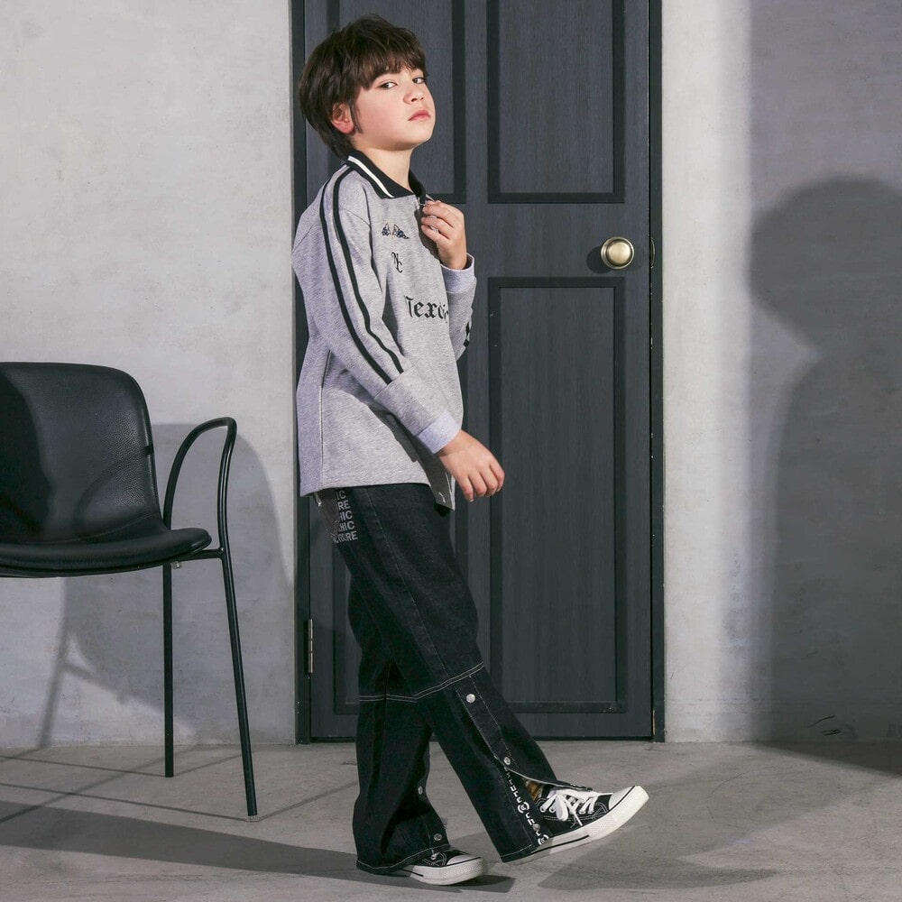 ミニ裏毛ハーフジップロゴ刺しゅうポロシャツ(110~150cm) グレー 110cm